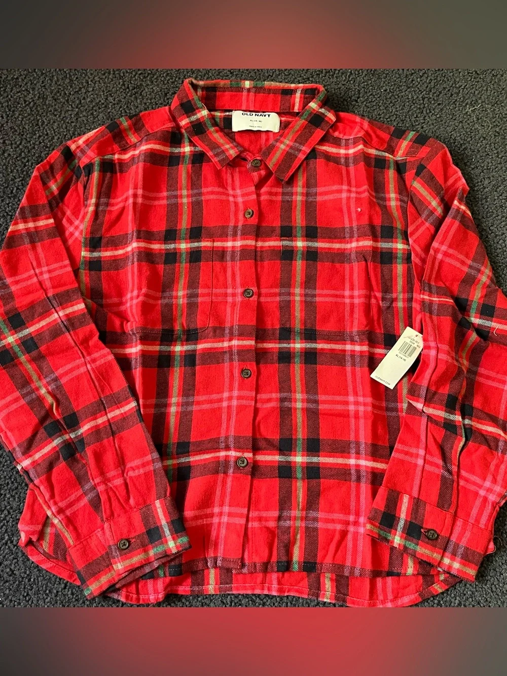 Old Navy Red, Black & Green Plaid Flannel Shirt